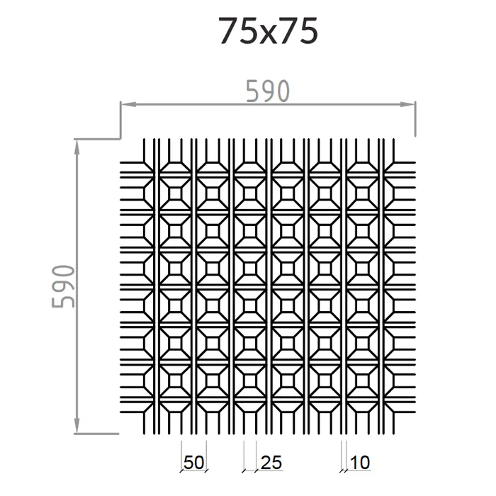 Подвесной металлический потолок Грильято Пирамидальный ячейка 75х75мм, высота 42.5 мм