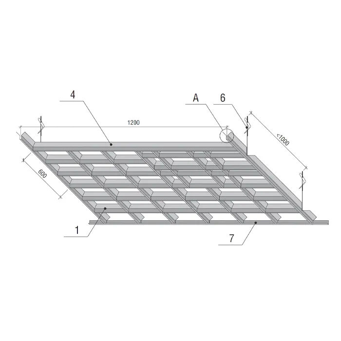 Подвесной металлический потолок Грильято Пирамидальный ячейка 200х200мм, высота 42.5 мм