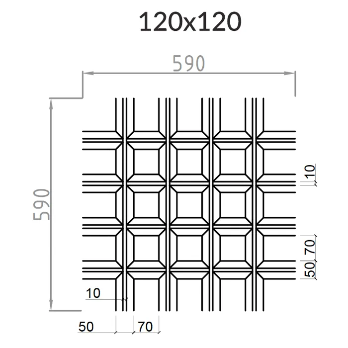 Подвесной металлический потолок Грильято Пирамидальный ячейка 120х120мм, высота 42.5 мм